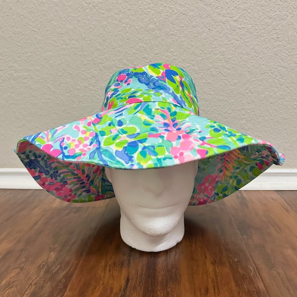 LILLY PULITZER Catch The Wave Beach Hat Womens One Size Floral Wide Brim NWT